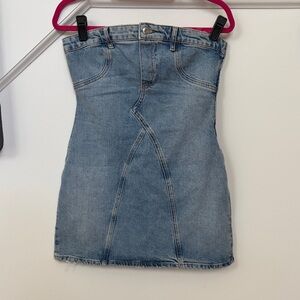Zara Light Blue Strapless Denim Dress